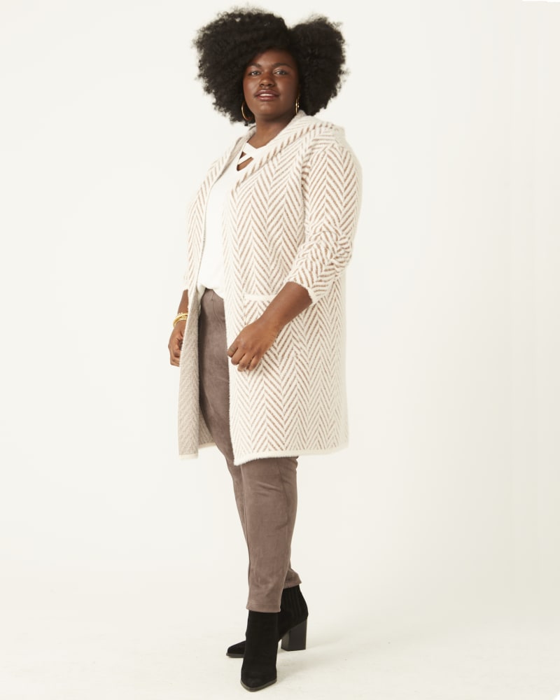 Plus size model wearing Irma Long Hooded Cardigan by Love Token | Dia&Co | dia_product_style_image_id:177693
